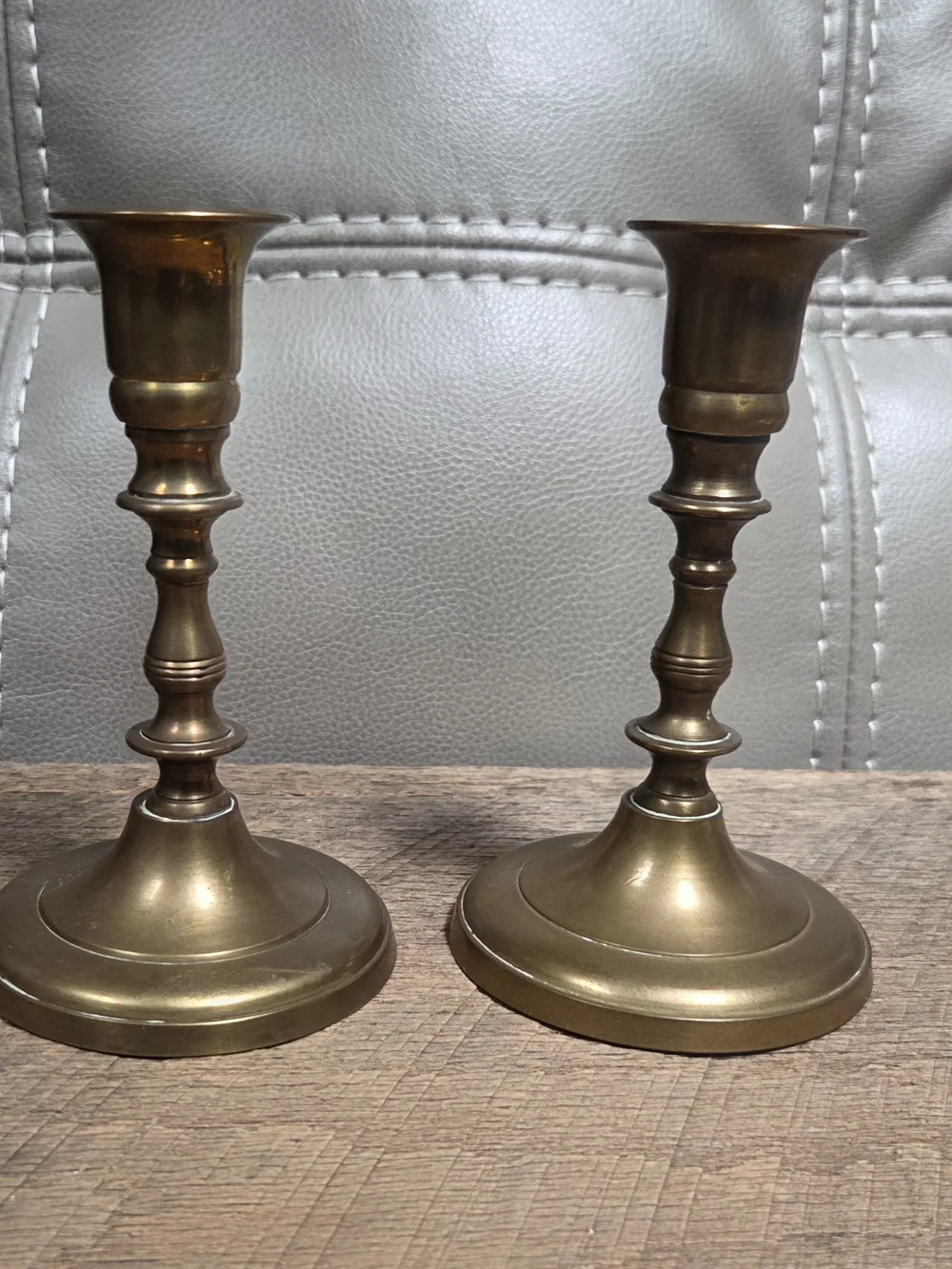 2 Vintage Mid Century Foundry Collection 100% Brass Candlestick Holders Bin 1E